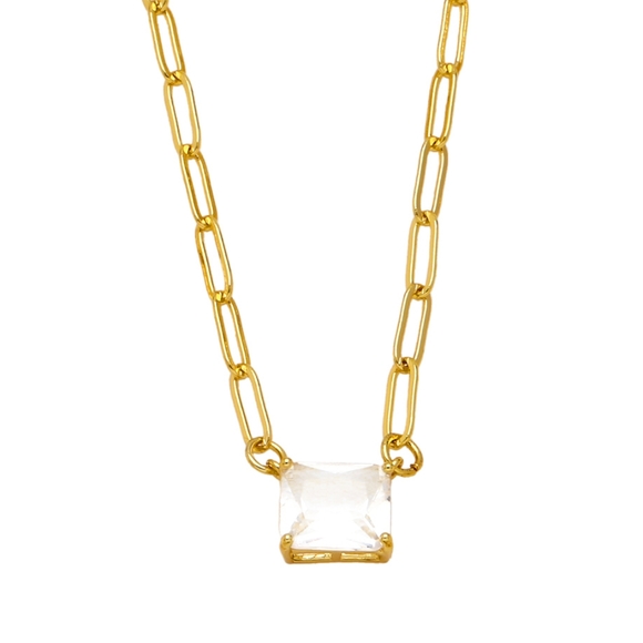 Lux White Gem Paperclip Necklace - Picture 1 of 3